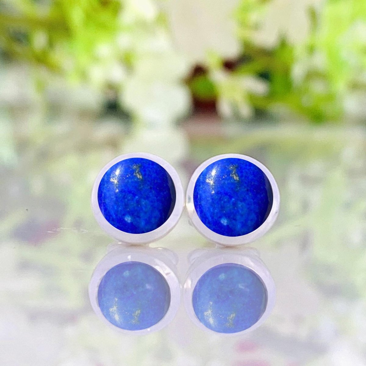 Natural Lapis Lazuli Earrings - 925 Sterling Silver Studs for Women - BeadsBoatInc