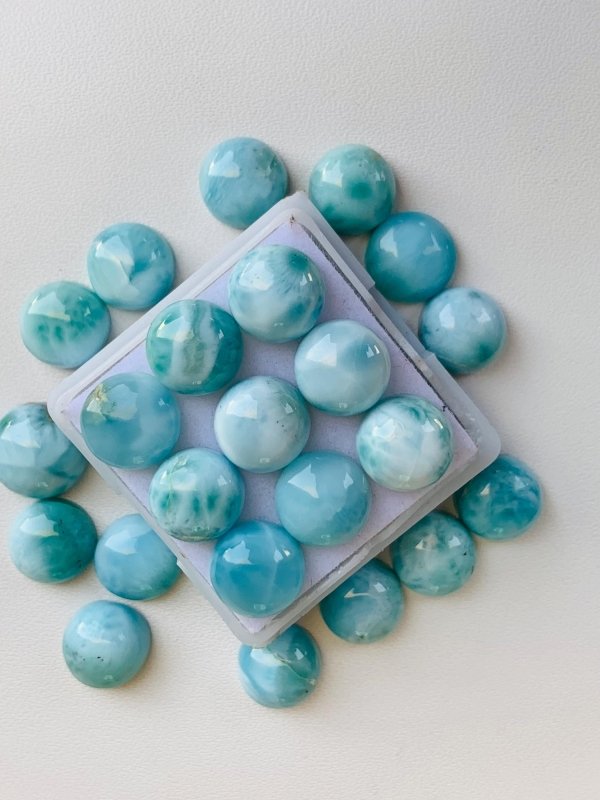 Natural Larimar Cabochons – Round Loose Gemstone - BeadsBoatInc