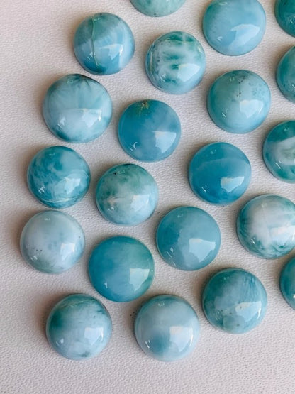 Natural Larimar Cabochons – Round Loose Gemstone - BeadsBoatInc