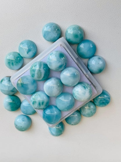 Natural Larimar Cabochons – Round Loose Gemstone - BeadsBoatInc