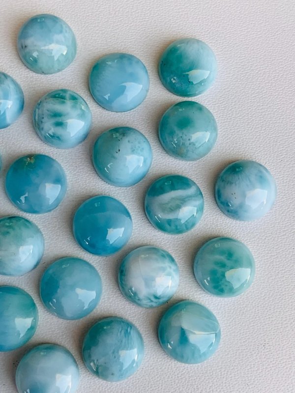 Natural Larimar Cabochons – Round Loose Gemstone - BeadsBoatInc