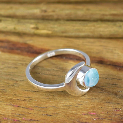 Natural Larimar Crescent Moon Ring | Dainty Silver & Gold | - BeadsBoatInc