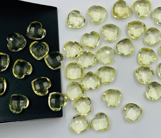 Natural Lemon Quartz Heart Beads | Faceted Moonstone Briolette - BeadsBoatInc