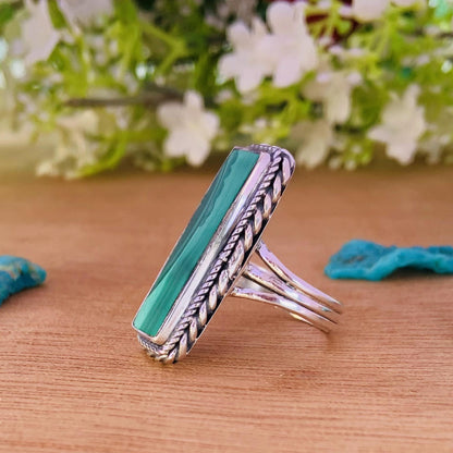 Natural Malachite Ring – Triple Split Shank 925 Sterling Silver Boho Ring for Her - BeadsBoatInc