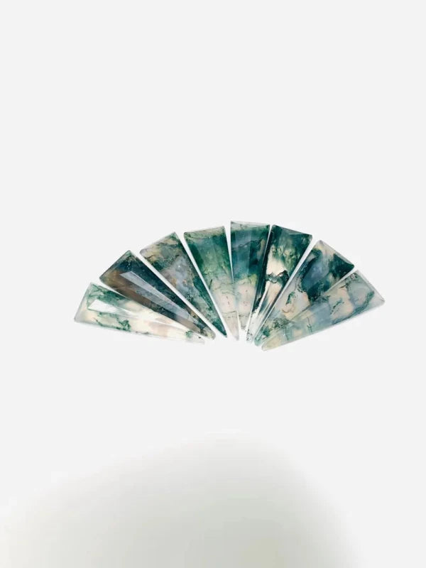 Natural Moss Agate Fancy Cut Cabochons – 5 Pcs Loose Gemstones 9x27mm - BeadsBoatInc