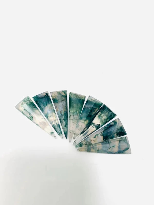Natural Moss Agate Fancy Cut Cabochons – 5 Pcs Loose Gemstones 9x27mm - BeadsBoatInc