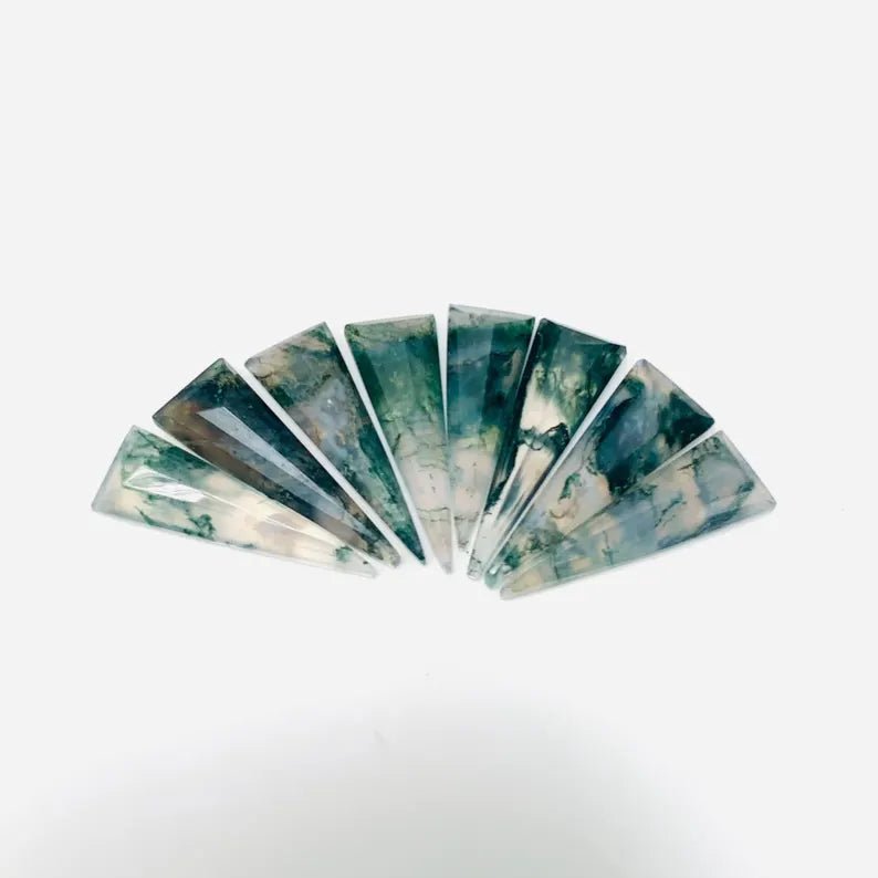 Natural Moss Agate Fancy Cut Cabochons – 5 Pcs Loose Gemstones 9x27mm - BeadsBoatInc