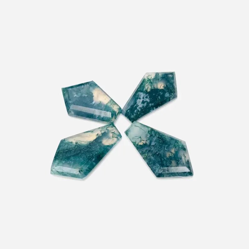 Natural Moss Agate Kite Cabochons – 5 Pcs Loose Gemstones 16x25mm - BeadsBoatInc