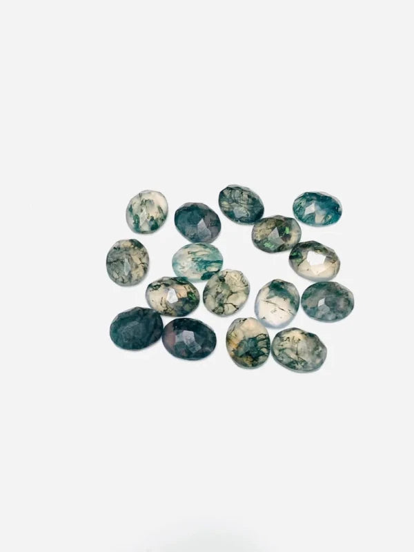 Natural Moss Agate Oval Rose Cut Cabochons – 5 Pcs Faceted Gemstones - BeadsBoatInc