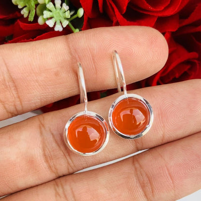 Natural Orange Carnelian Sterling Silver Dangle Earrings - BeadsBoatInc