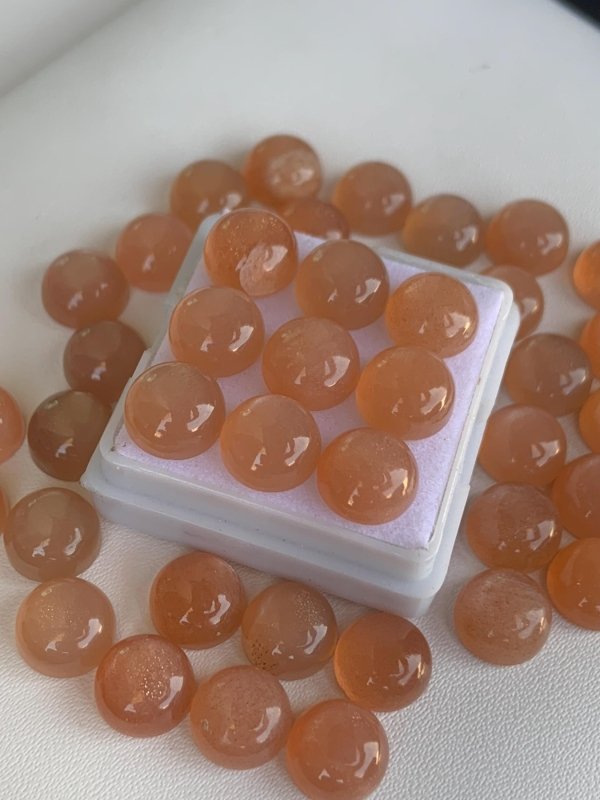 Natural Peach Moonstone Cabochons – Smooth Round Loose Gemstone for Jewelry Making - BeadsBoatInc