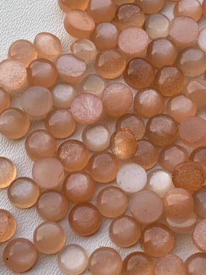 Natural Peach Moonstone Smooth Round Gemstone Cabochons - BeadsBoatInc
