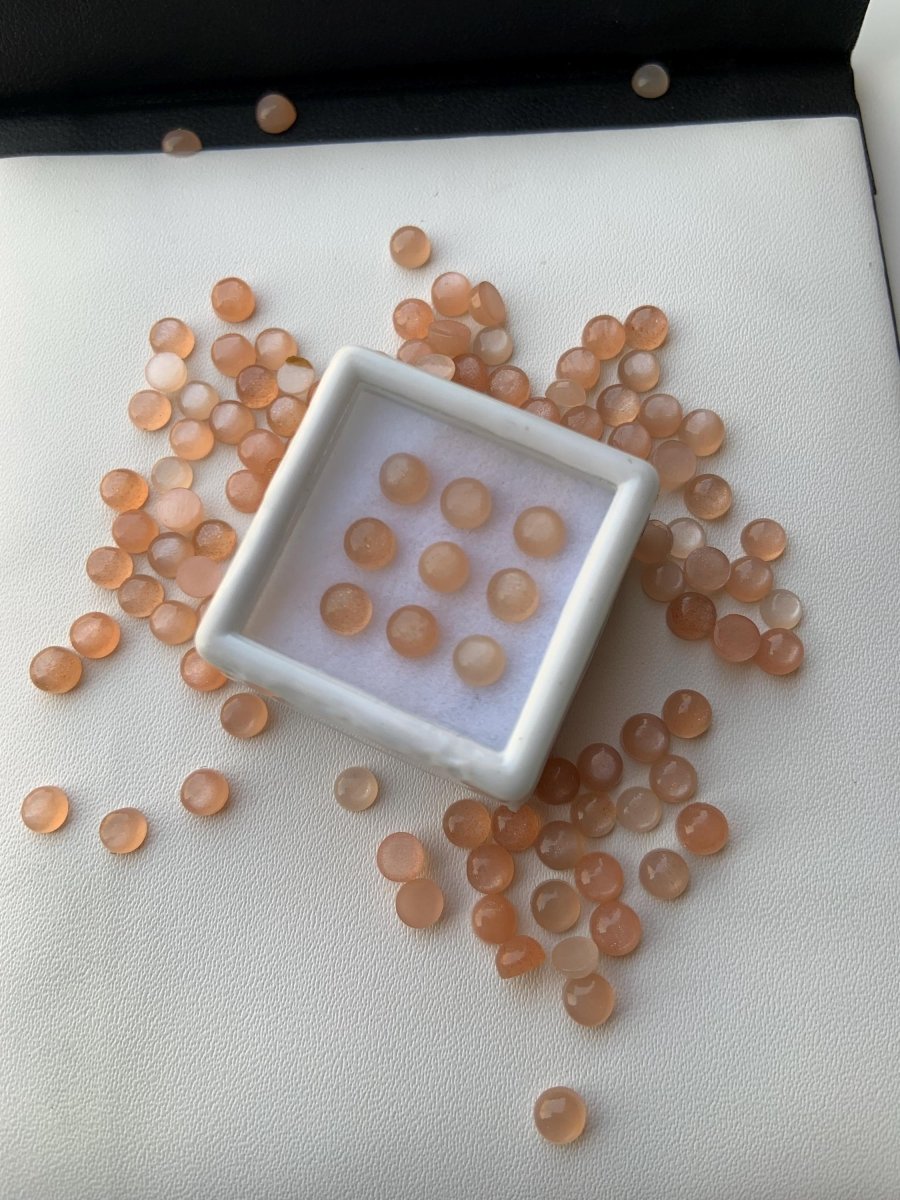 Natural Peach Moonstone Smooth Round Gemstone Cabochons - BeadsBoatInc