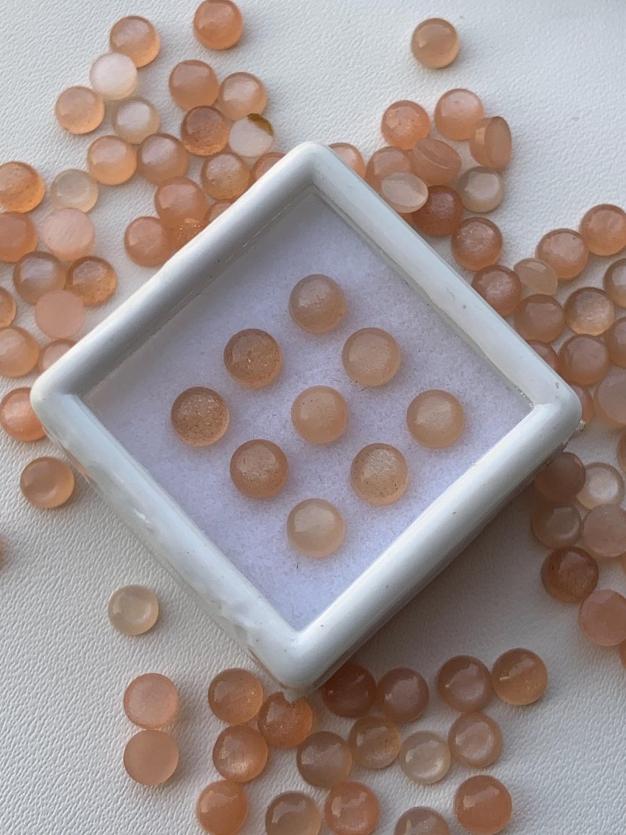 Natural Peach Moonstone Smooth Round Gemstone Cabochons - BeadsBoatInc