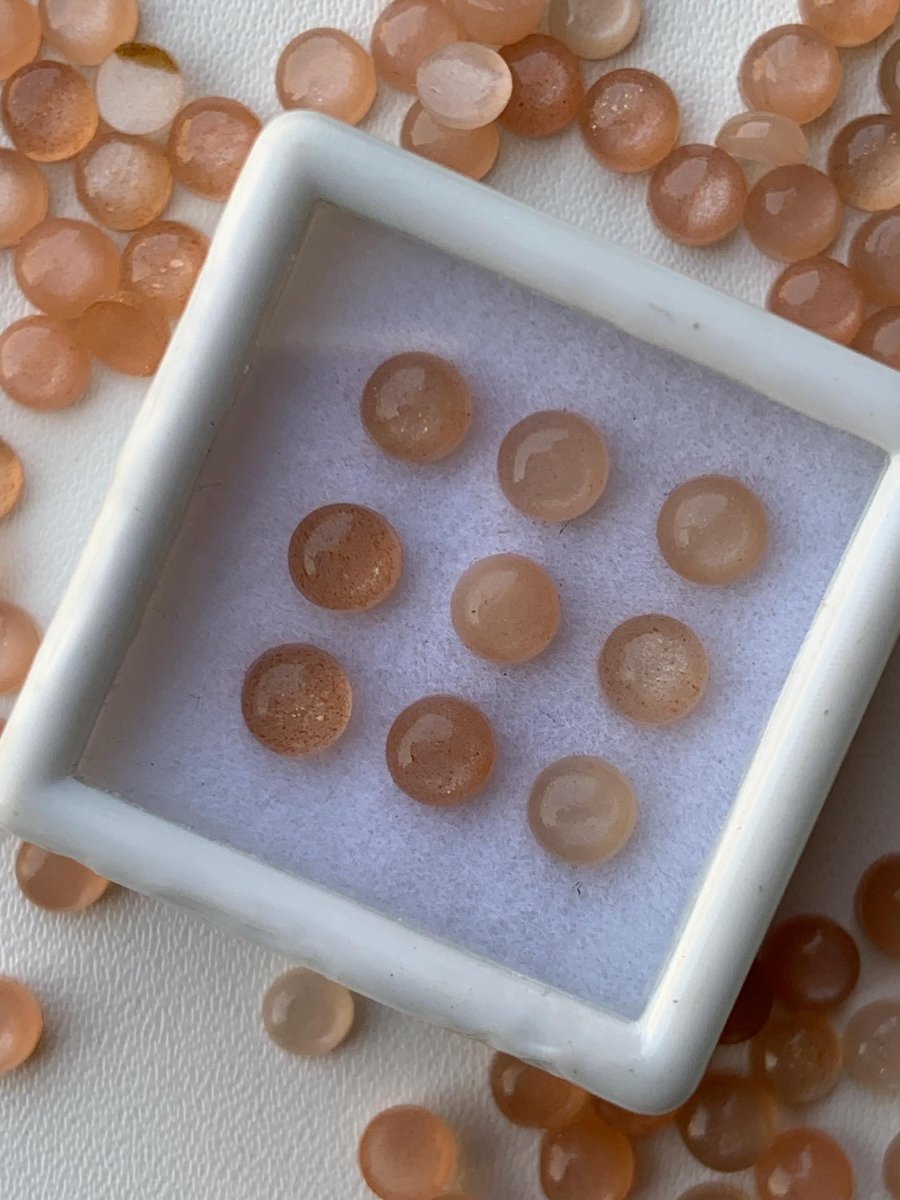Natural Peach Moonstone Smooth Round Gemstone Cabochons - BeadsBoatInc