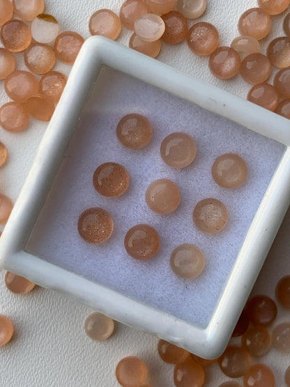 Natural Peach Moonstone Smooth Round Gemstone Cabochons - BeadsBoatInc