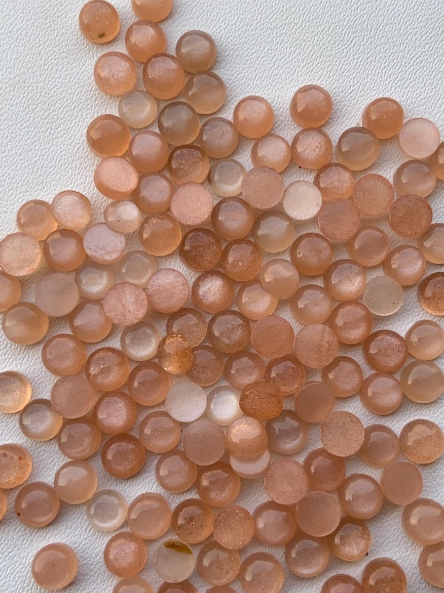 Natural Peach Moonstone Smooth Round Gemstone Cabochons - BeadsBoatInc