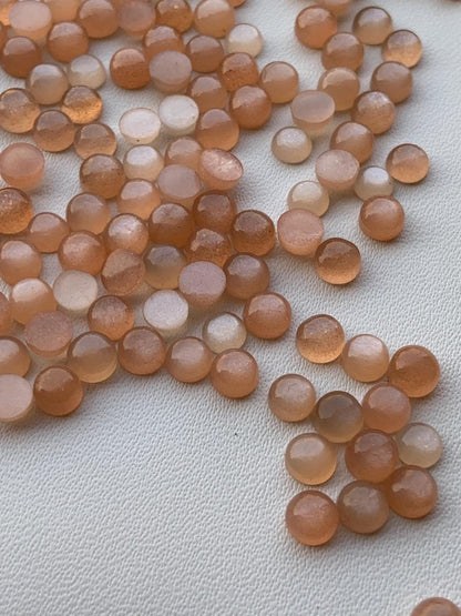 Natural Peach Moonstone Smooth Round Gemstone Cabochons - BeadsBoatInc