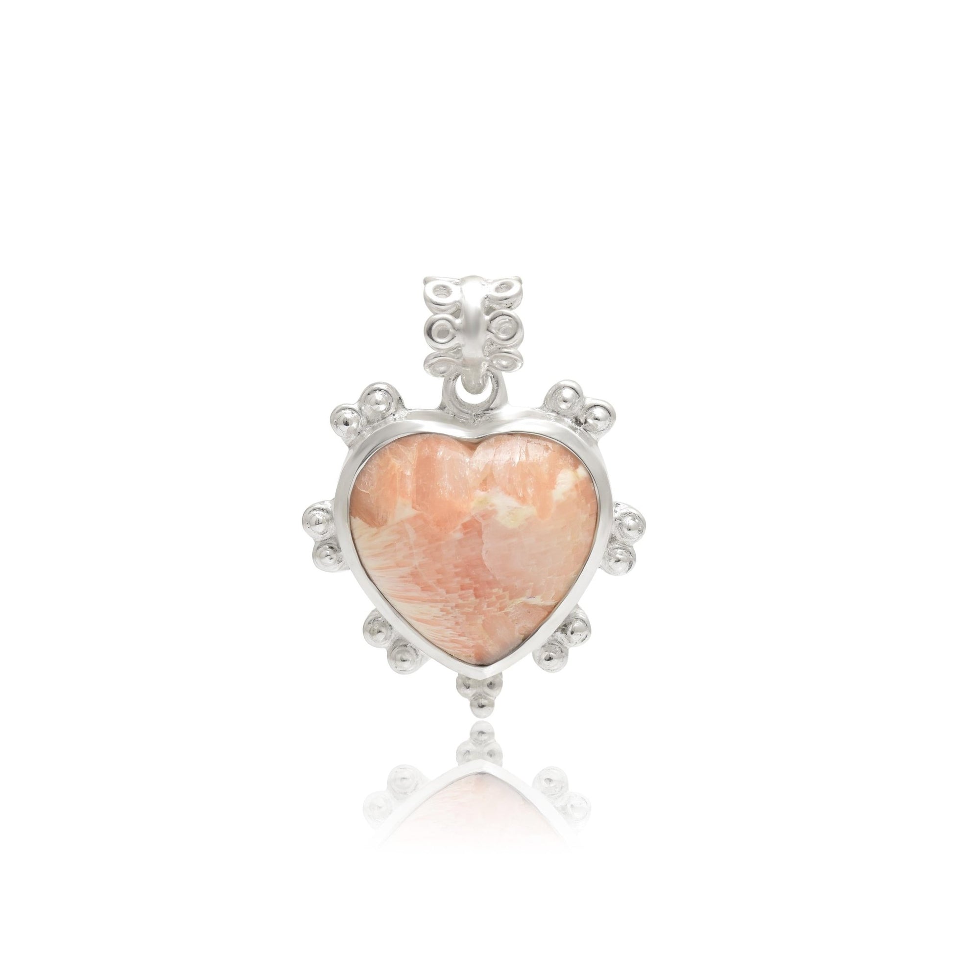 Natural Pink Opal Heart Pendant 925 Sterling Silver Necklace Gift for Her - BeadsBoatInc