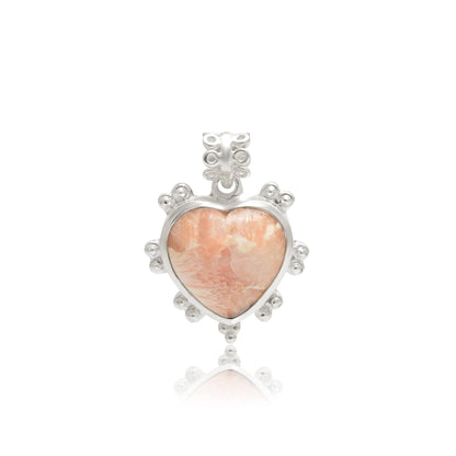 Natural Pink Opal Heart Pendant 925 Sterling Silver Necklace Gift for Her - BeadsBoatInc