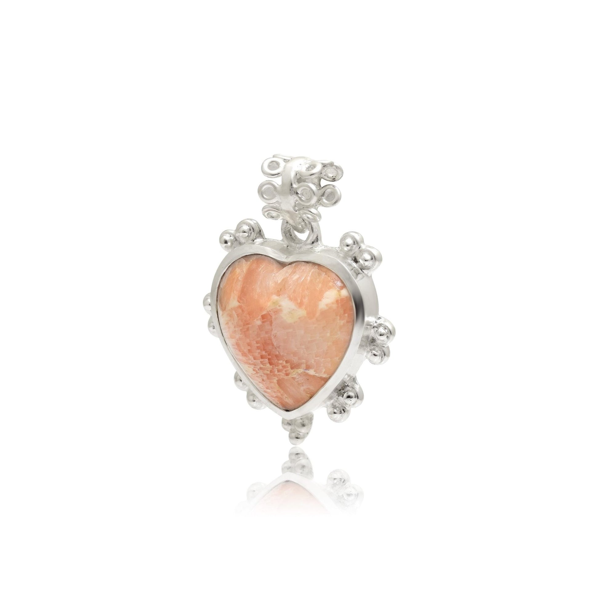 Natural Pink Opal Heart Pendant 925 Sterling Silver Necklace Gift for Her - BeadsBoatInc