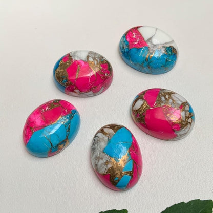 Natural Pink Turquoise Cabochons - Oval Shape Smooth Loose Gemstone - BeadsBoatInc