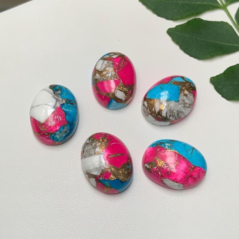 Natural Pink Turquoise Cabochons - Oval Shape Smooth Loose Gemstone - BeadsBoatInc