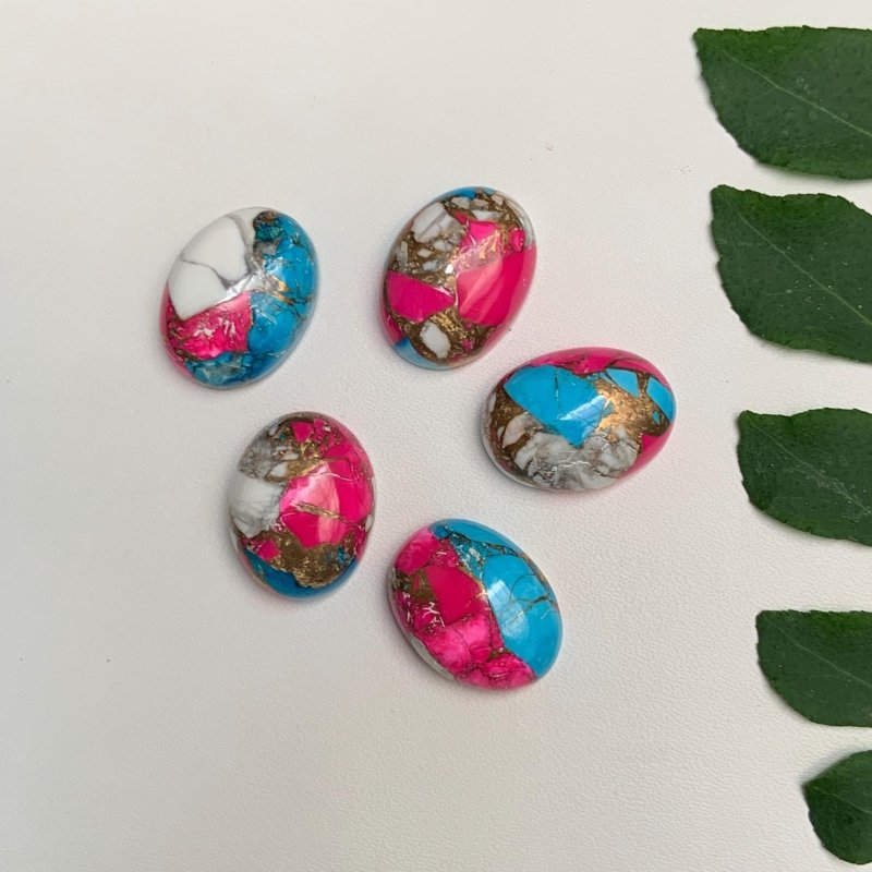Natural Pink Turquoise Cabochons - Oval Shape Smooth Loose Gemstone - BeadsBoatInc