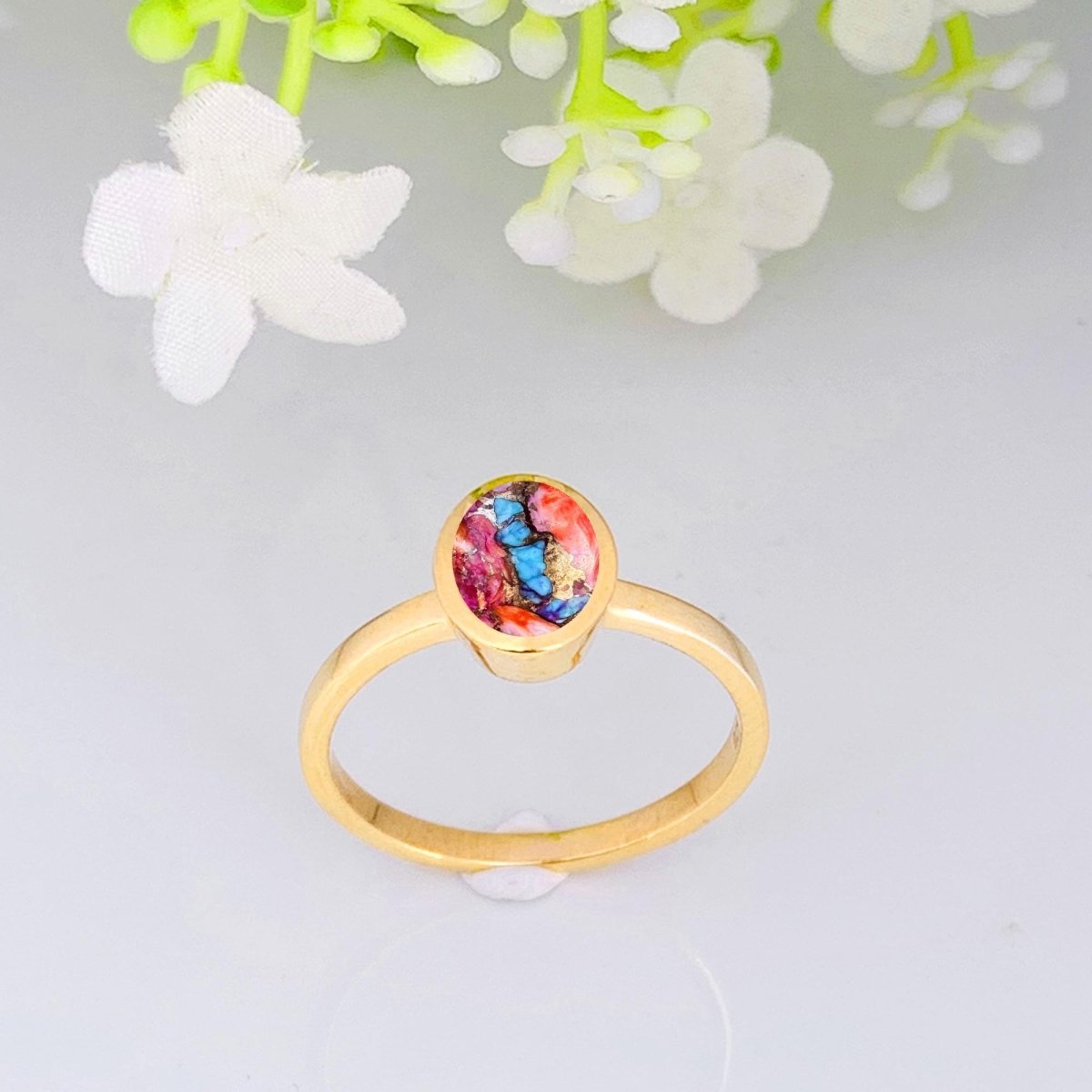 Natural Pink Turquoise Dainty Ring | Silver & Gold Vermeil - BeadsBoatInc