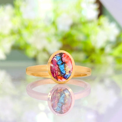 Natural Pink Turquoise Dainty Ring | Silver & Gold Vermeil - BeadsBoatInc
