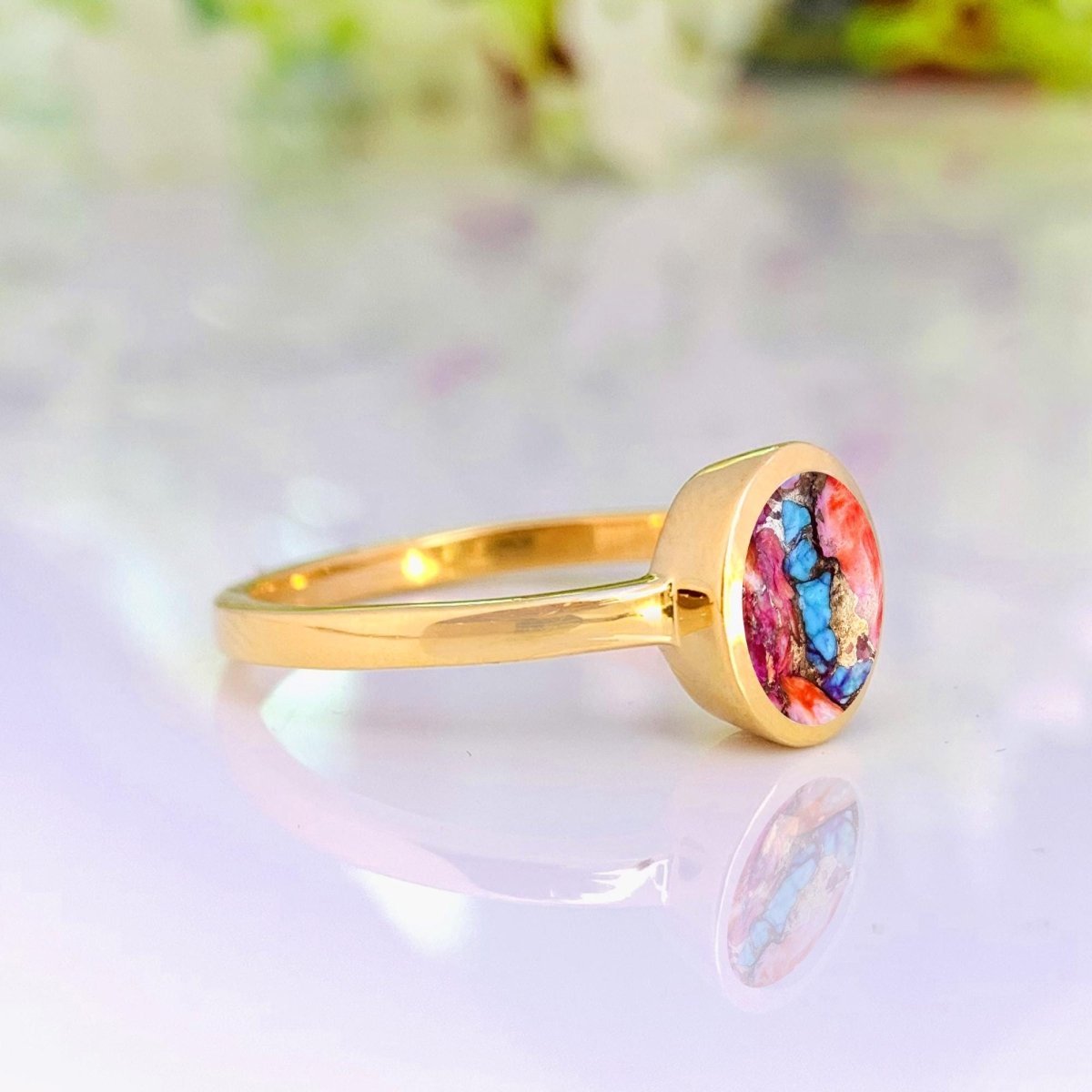 Natural Pink Turquoise Dainty Ring | Silver & Gold Vermeil - BeadsBoatInc