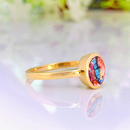 Natural Pink Turquoise Dainty Ring | Silver & Gold Vermeil - BeadsBoatInc