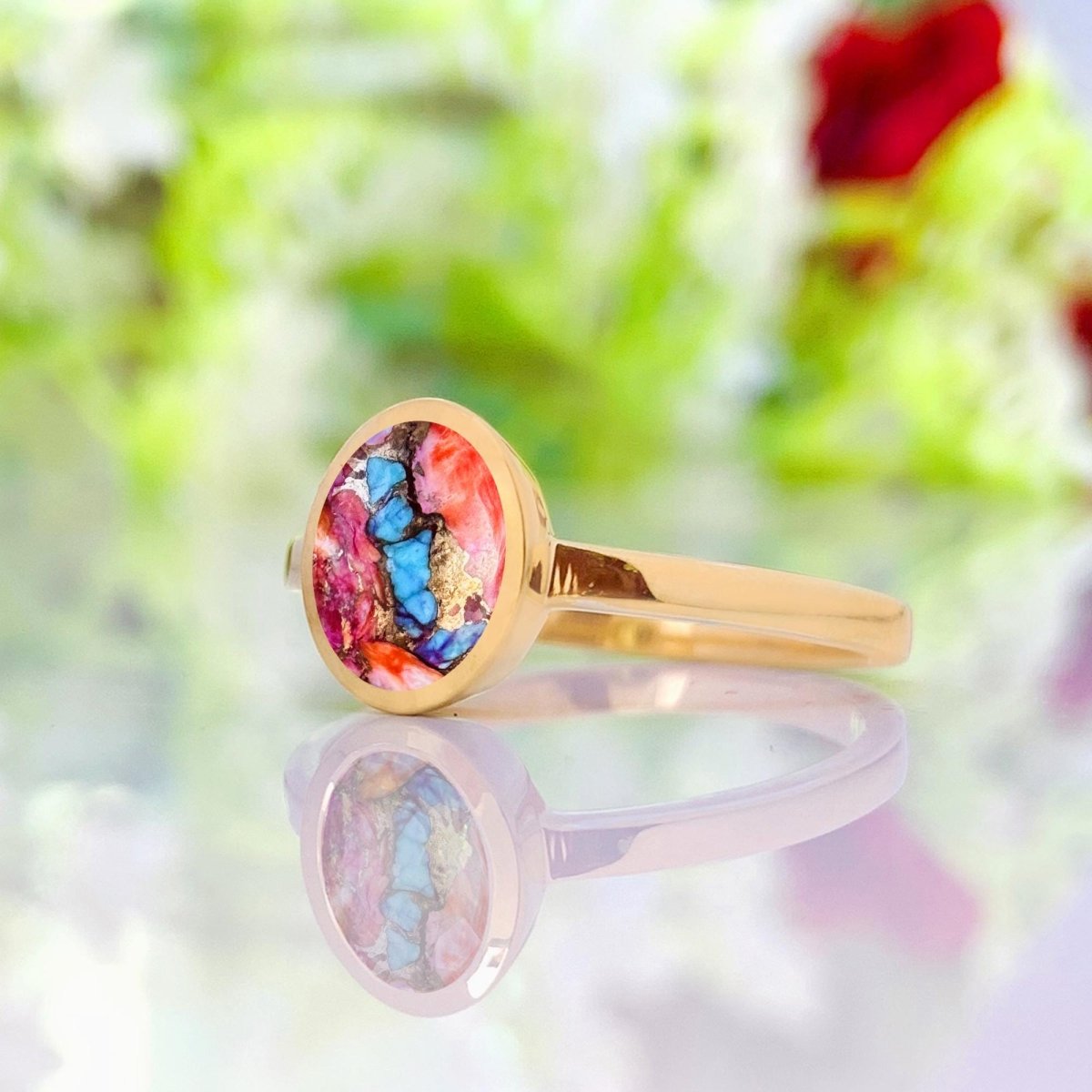 Natural Pink Turquoise Dainty Ring | Silver & Gold Vermeil - BeadsBoatInc