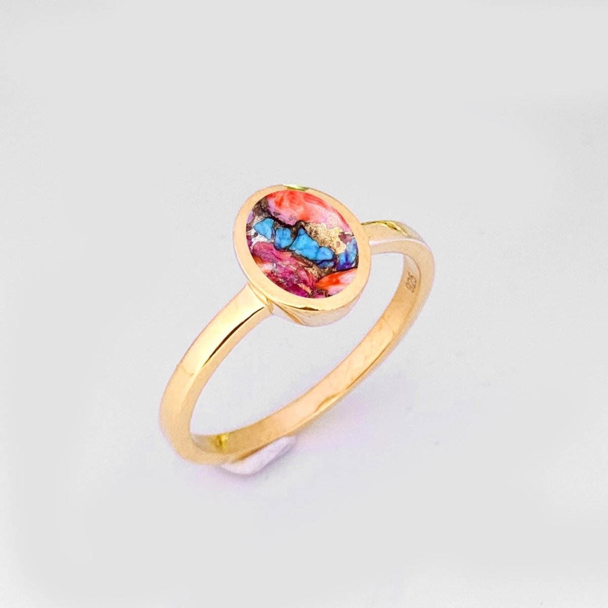 Natural Pink Turquoise Dainty Ring | Silver & Gold Vermeil - BeadsBoatInc