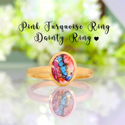 Natural Pink Turquoise Dainty Ring | Silver & Gold Vermeil - BeadsBoatInc