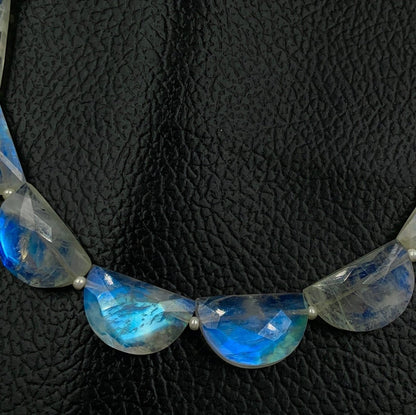 Natural Rainbow Moonstone Faceted Side Drill Briolette Beads - BeadsBoatInc