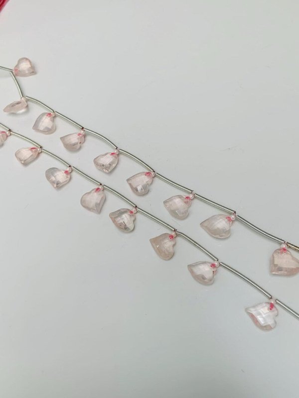 Natural Rose Quartz Heart Faceted Briolette Beads 10x10mm (10 Pcs) - BeadsBoatInc