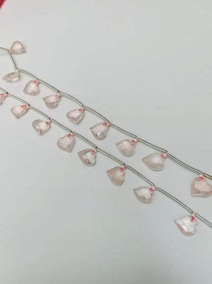 Natural Rose Quartz Heart Faceted Briolette Beads 10x10mm (10 Pcs) - BeadsBoatInc