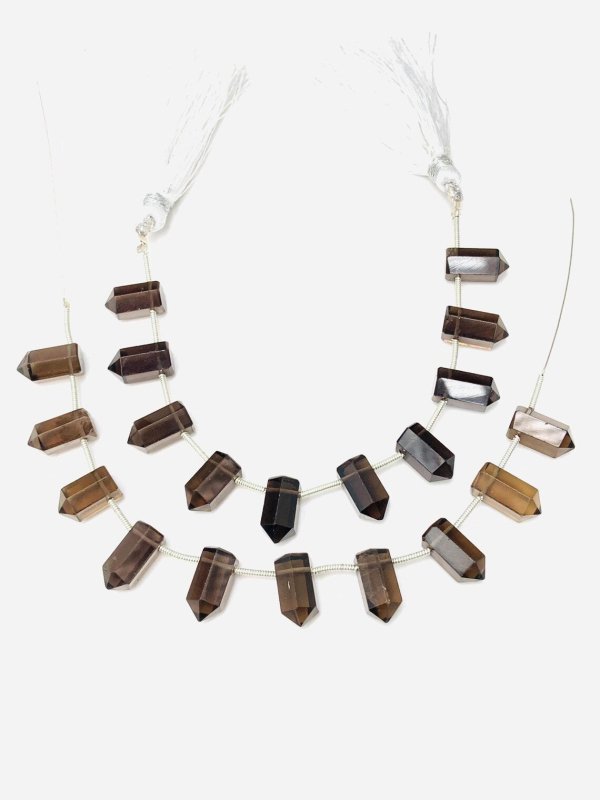Natural Smoky Quartz Faceted Pencil Gemstone Beads 6x12mm (10 Pieces) - BeadsBoatInc