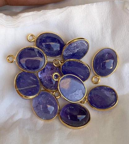Natural Tanzanite Connectors ~ Oval Shape Bezel Connector ~ Silver and Gold Jewelry Making Components ~ Crystal Connectors for Jewelry - BeadsBoatInc