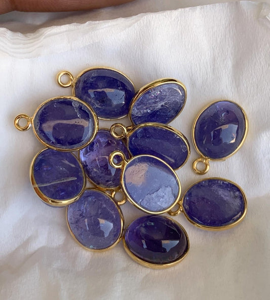 Natural Tanzanite Connectors ~ Oval Shape Bezel Connector ~ Silver and Gold Jewelry Making Components ~ Crystal Connectors for Jewelry - BeadsBoatInc