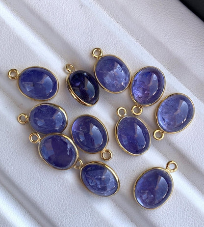 Natural Tanzanite Connectors ~ Oval Shape Bezel Connector ~ Silver and Gold Jewelry Making Components ~ Crystal Connectors for Jewelry - BeadsBoatInc