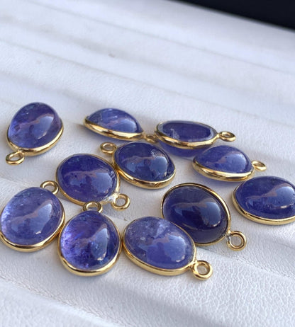 Natural Tanzanite Connectors ~ Oval Shape Bezel Connector ~ Silver and Gold Jewelry Making Components ~ Crystal Connectors for Jewelry - BeadsBoatInc