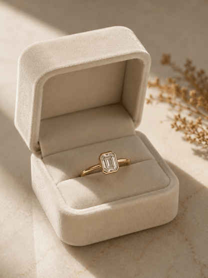 Octagon Cut Moissanite Bezel Ring – Solid Gold Solitaire Engagement Ring 9K 14K 18K – Step Cut Wedding Ring - BeadsBoatInc