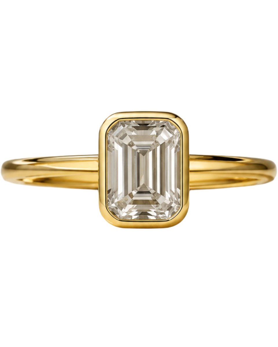 Octagon Cut Moissanite Bezel Ring – Solid Gold Solitaire Engagement Ring 9K 14K 18K – Step Cut Wedding Ring - BeadsBoatInc