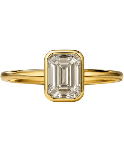 Octagon Cut Moissanite Bezel Ring – Solid Gold Solitaire Engagement Ring 9K 14K 18K – Step Cut Wedding Ring - BeadsBoatInc