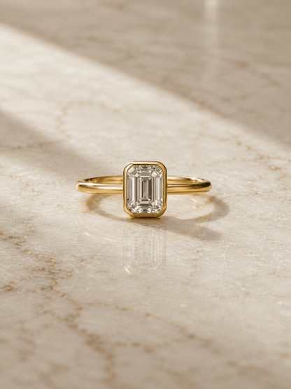 Octagon Cut Moissanite Bezel Ring – Solid Gold Solitaire Engagement Ring 9K 14K 18K – Step Cut Wedding Ring - BeadsBoatInc