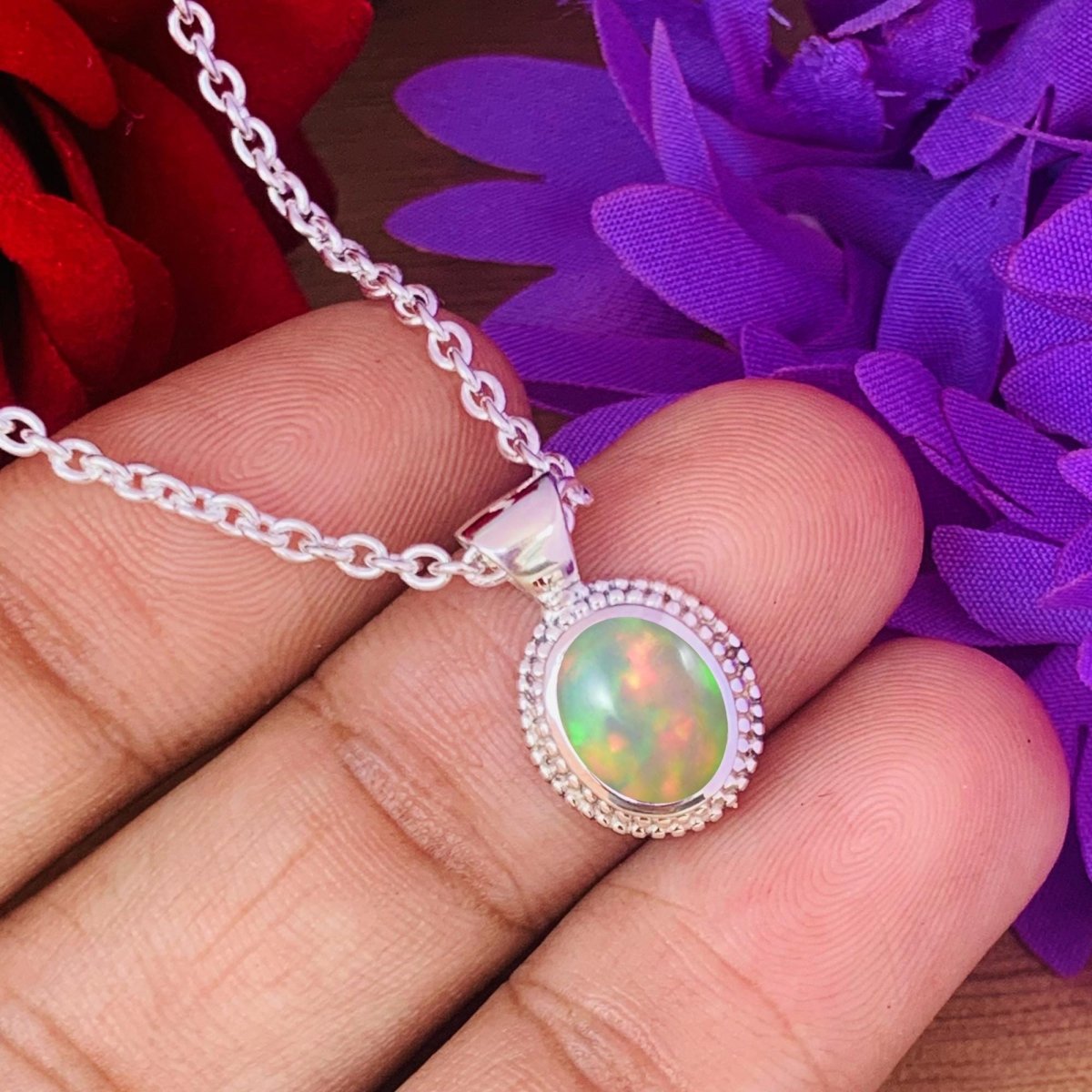 Opal Birthstone Necklace – Designer Silver Jewelry - BeadsBoatInc