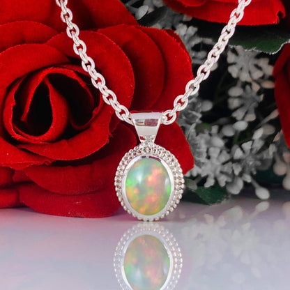 Opal Birthstone Necklace – Designer Silver Jewelry - BeadsBoatInc