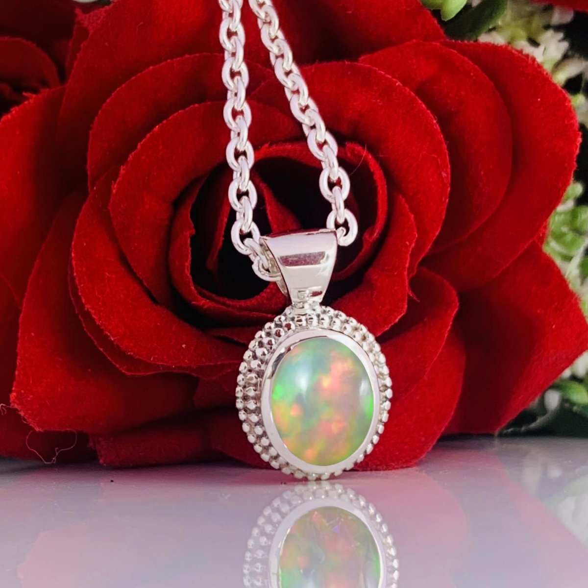 Opal Birthstone Necklace – Designer Silver Jewelry - BeadsBoatInc